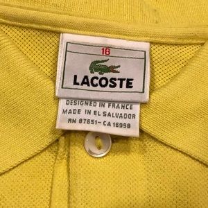 Boys Lacoste Polo Shirt (Yellow) Size: 16